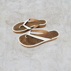 Women's White Cork Wedge Flip Flops Sandals